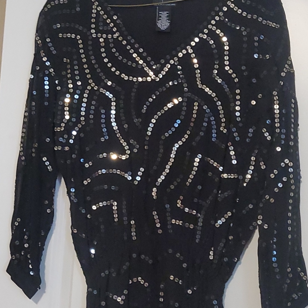 Sheer light party dress with silver sequence